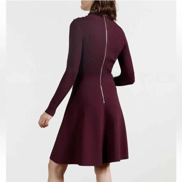 TED BAKER Women Knit A-line Dress Mock Collar Long Sleeve Fit Mini Dress size 1 - Picture 2 of 9